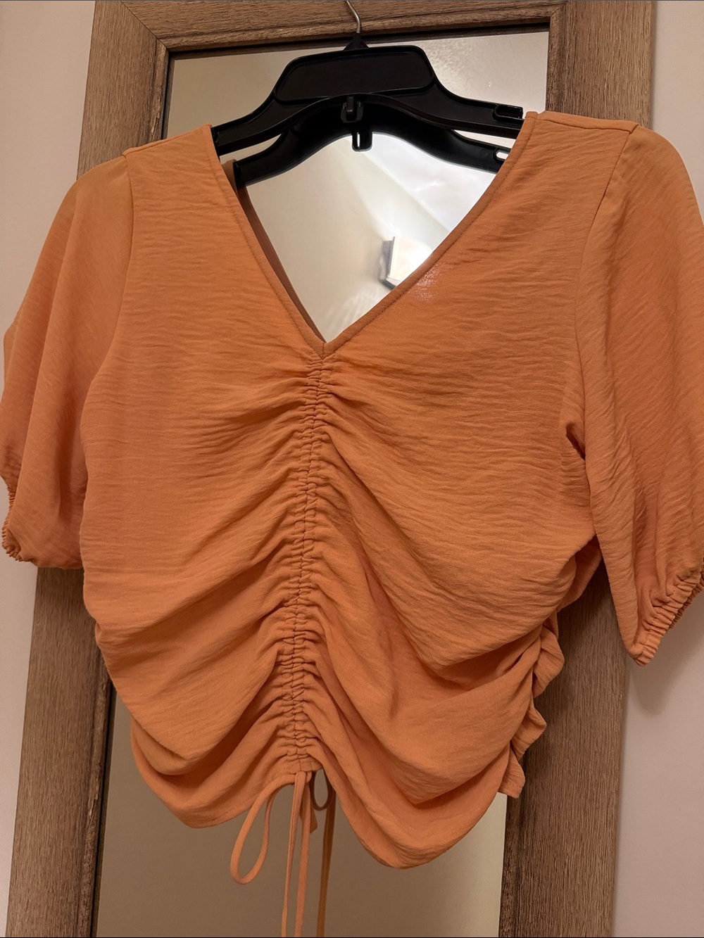 Calvin Klein Peach Ruched V-Neck Crop Top
